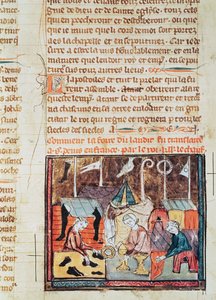 Fol.122v Kooplieden op de Lendit-beurs bij St. Denis, uit de Grandes Chroniques de France, 1375-79
