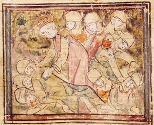 Hoe Karel de Grote Roland dood vond, uit de Grandes Chroniques de France, 1375-79 door French School