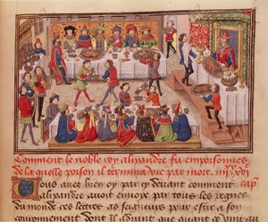 Hoe de edele koning Alexander werd vergiftigd, illustratie uit een boek door Jean Wauquelin, uit de Histoire du Grand Alexandre 1460