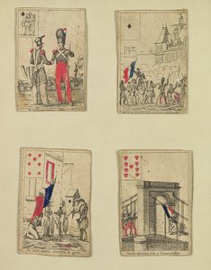 Vier speelkaarten ter herdenking van de helden van juli 1830, 1831