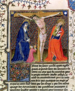 Jozef van Arimathea verzamelt het bloed van de gekruisigde Christus, uit La Quite de Saint Graal