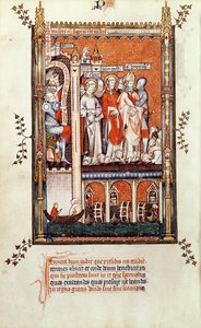 Sisinnius toont de lichamen van andere martelaren aan St. Denis en zijn metgezellen, uit Vie de St. Denis, 1317