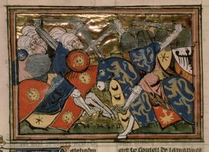 Slag om Jeruzalem in 1187, uit Le Roman de Godefroi de Bouillon door French School