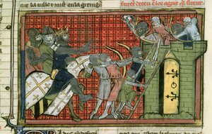 Aanval op een stad, uit Le Roman de Godefroi de Bouillon door French School