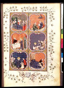 Fr 2813 f.265 Zes Scènes uit het Leven van Sint Louis (1215-70), uit de Grandes Chroniques de France, 1375-79 door French School