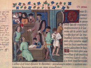 Fr 4367 f.55v Een Rechter die Gevangenen Onderzoekt door French School