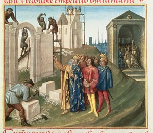Bouw van de kerk in Aken door Karel de Grote (742-814) door French School
