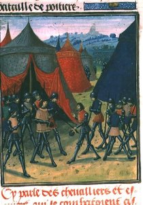 Fr 87 fol.8 De Prins van Wales Ontvangt de Koning van Frankrijk (perkament) door French School