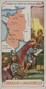 Frankrijk ten tijde van het Verdrag van Verdun, 843 (chromolitho)