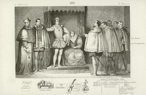 Frans II van Frankrijk informeert parlementsafgevaardigden dat hij zijn ooms, de hertog van Guise en Karel, kardinaal van Lotharingen, heeft gekozen om voor hem te regeren, 1559 door French School