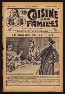 Francois Rabelais waarschuwt kardinaal Jean du Bellay geen vis te eten (gravure)