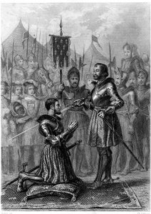 François I, gewapende ridder na de Slag bij Marignan (1515). 19e eeuw (gravure) door French School