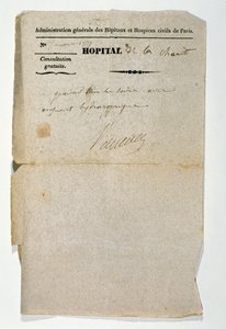 Gratis recept van het Hopital de la Charite, Parijs, 7 maart 1837