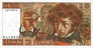 Frans bankbiljet met de beeltenis van de Franse componist Hector Berlioz