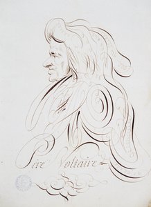 Franse calligrafie: Portret van Vader Voltaire door Bernard de Paris rond 1780. Historische bibliotheek van de stad Parijs door French School