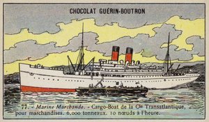 Frans vrachtschip van de Compagnie Transatlantique door French School