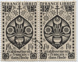 Franse vestigingen in India - FRANKRIJK VRIJ en Kruis van Lotharingen - Postzegel 1942
