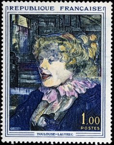 Franse postzegel met schilderij van Toulouse Lautrec