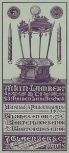 Franse handelskaart voor Aikin Lambert pennen, penhouders en vulpotloden (litho) door French School