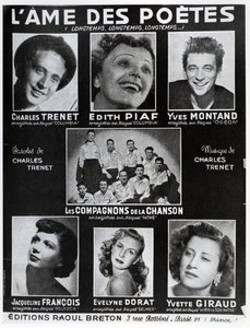 Voorkant van de partituur van het lied LAme des Poetes met tekst en muziek van Charles Trenet, uitgegeven in Parijs door Editions Raoul Breton door French School