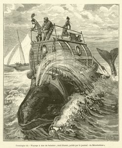 Frontispice van de reis op de rug van een walvis, geïllustreerd verhaal, gepubliceerd door de krant La Récréation