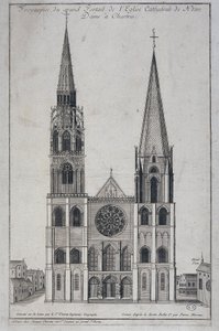 Frontispice van het grote portaal van de Kathedraal Notre Dame in Chartres, ontworpen ter plaatse door Saint Vincent Geograaf Ingenieur, 19e eeuw door French School