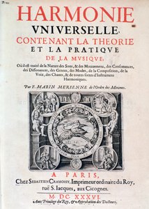 Frontispice van Harmonie universelle contenant la theorie et la pratique de la musique door Marin Mersenne (Marin Mersennus of le Pere Mersenne) (1588-1648), 1637