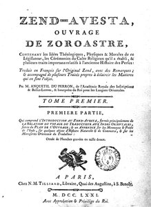 Frontispice van een editie van de Zend Avesta, 1771