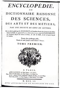 Frontispice van The Encyclopedia of Science, Art and Engineering door Denis Diderot, gepubliceerd in Parijs, 1751