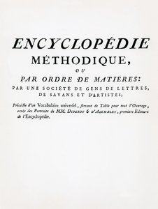 Frontispice van de Methodische Encyclopedie op volgorde van onderwerp, geredigeerd door Denis Diderot en Jean Le Rond d