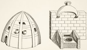 Ovens, zoals gebruikt door wetenschappers en alchemisten in de Middeleeuwen, uit Wetenschap en Literatuur in de Middeleeuwen door Paul Lacroix (1806-84) gepubliceerd in Londen 1878 door French School