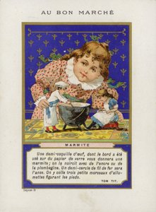 Meisje speelt met poppen en mengkom, Marmite
