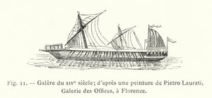 Galei uit de 14e eeuw; naar een schilderij van Pietro Laurati, Uffizi Galerij, Florence