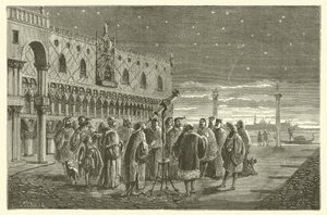 Galileo toont de satellieten van Jupiter aan de senatoren van Venetië door French School