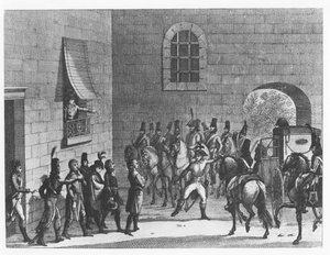 Generaal Dumouriez arresteert vertegenwoordigers van de Conventie (gravure) door French School