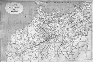 Geografische kaart van het rijk Marokko in 859. Gravure in Le Monde Illustré nr. 129 van 1 oktober 1859. door French School