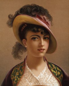 Meisje met roze hoed (chromolitho)