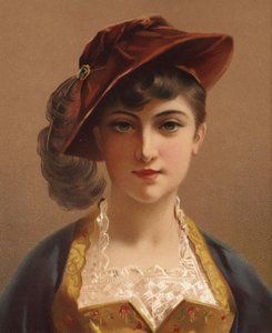 Meisje met rood fluwelen mutsje (chromolitho)