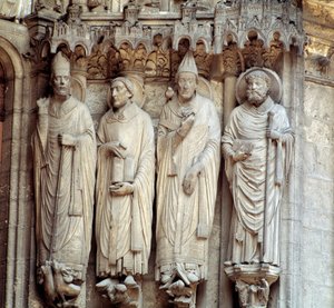 Gotische kunst: voorstelling van Sint-Maarten, Sint-Hieronymus, Sint-Gregorius I en Sint-Avitus van Wenen - Centrale baai van het zuidportaal van de Basiliek Notre Dame de Chartres