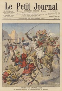 Goumiers vallen Marokkanen aan bij Casablanca (kleurenlitho) door French School