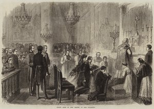 Grote mis in de kapel van de Tuilerieën (gravure) door French School
