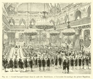 Groot banket gehouden in de zaal van de Maarschalken, ter gelegenheid van het huwelijk van prins Napoleon