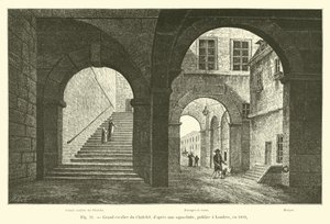 Grote trap van het Chatelet, naar een aquatint, gepubliceerd in Londen, in 1809 door French School