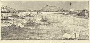 Grote marine-oefeningen van 1891, in de baai van Toulon; de vloot forceert de doorgang