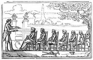 Groep magnetische therapie, illustratie uit Therapeutique Magnetique door Baron du Potet, 1863