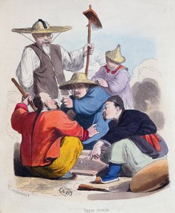Groep Chinese mannen die dobbelstenen spelen, ca. 1850
