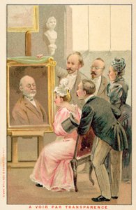 Groep mensen die een schilderij bestuderen