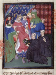 Guillaume de Nangis (gest. 1300 of 1303) presenteert zijn boek aan Filips IV de Schone, koning van Frankrijk van 1285-1314 (perkament) (detail)