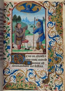 H/L-3-3 fol. 62r Aankondiging aan de herders, uit Getijdenboek, Gebruik van Parijs, midden 15e eeuw
