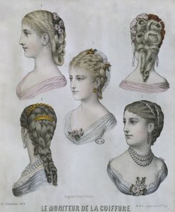Kapsels, illustratie uit Le Moniteur de la Coiffure, 10 december 1879 door French School